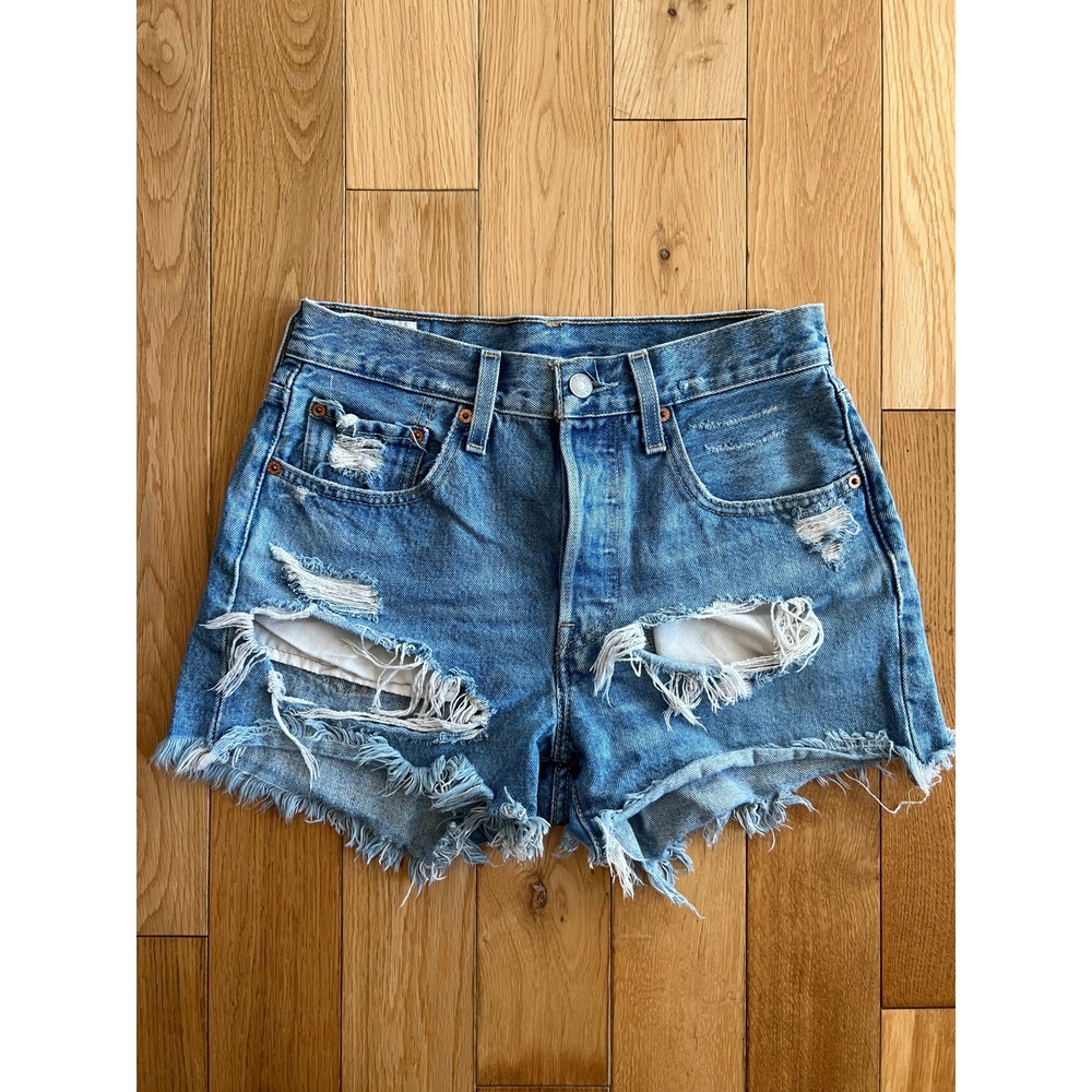 Levi's 501 Denim Cutoff Shorts High Rise Distressed Button Fly Womens Size 26